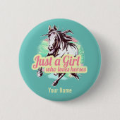 馬の水彩画を愛する女の子だけヴィンテージ 缶バッジ (正面)
