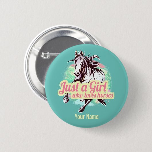 馬の水彩画を愛する女の子だけヴィンテージ 缶バッジ (正面&裏面)