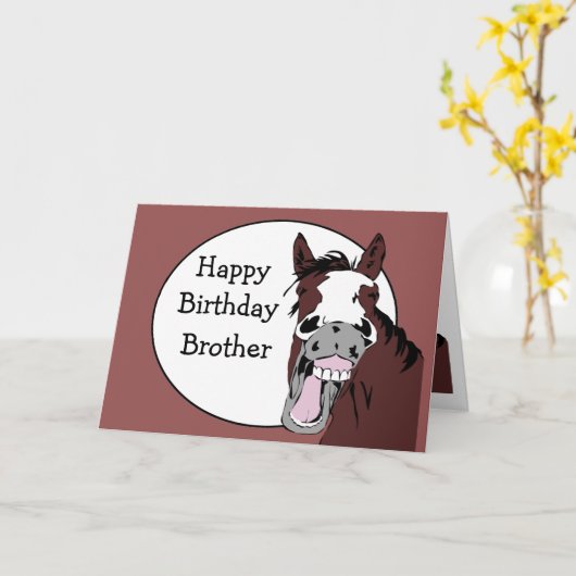 馬の漫画との兄弟の誕生日のユーモア カード (黄色い花)