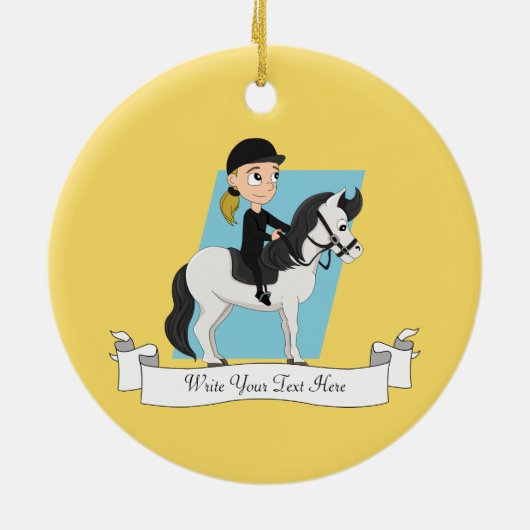 馬の漫画に乗る少女 セラミックオーナメント (裏面)
