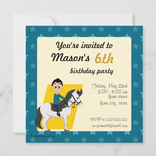 馬の漫画の誕生日プリント招待状 招待状 (正面)