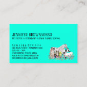 馬の牛の羊の犬の猫の鳥のティール（緑がかった色）ペット獣医学 名刺 (裏面)