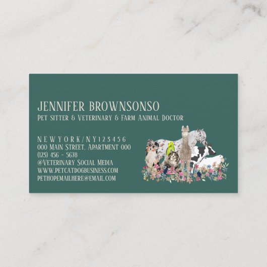 馬の牛の羊の犬の猫の鳥アルパカペット獣医 名刺 (裏面)