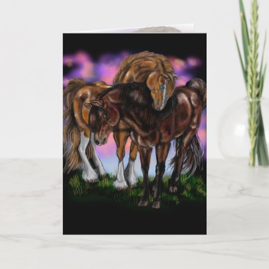 馬の献身〜夕焼けの馬のグリーティングカード カード (正面)