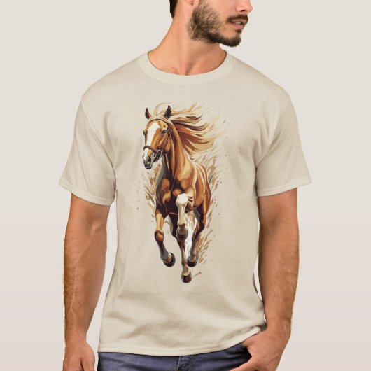 馬の男性tシャツ動物のイラストレーション馬のエンジン tシャツ (正面)