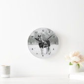 馬の白黒の雪写真 ラウンド壁時計 (ホーム)