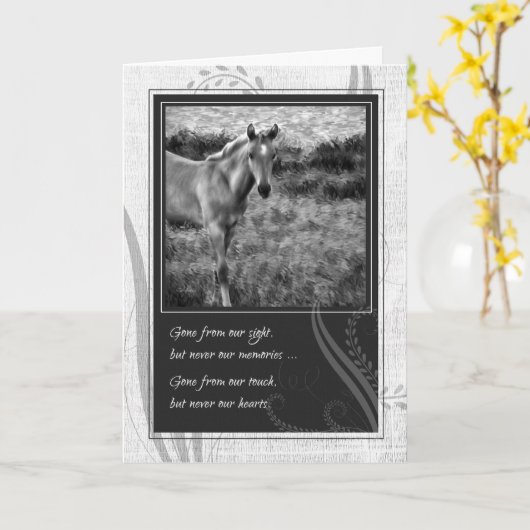 馬の白黒ペット悔やみや弔慰の喪失 カード (黄色い花)