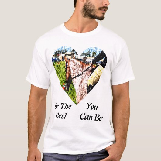 馬の競走で茶色い斑点のある馬 Tシャツ (正面)