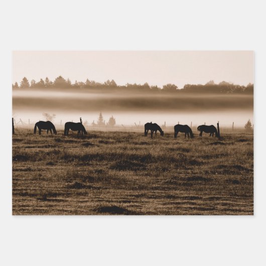 馬の素朴ヴィンテージセピアのテクスチャの分離 ラッピングペーパーシート (正面3)