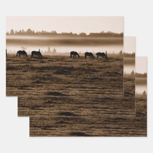 馬の素朴ヴィンテージセピアのテクスチャの分離 ラッピングペーパーシート (セット)