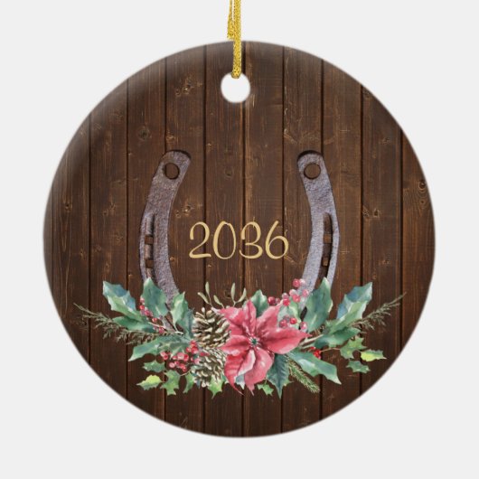 馬の素朴写真のクリパーソナライズされたスマス セラミックオーナメント (裏面)