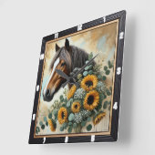 馬の素朴壁 スクエア壁時計 (傾斜)