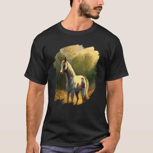馬の絵画ヴィンテージレトロ乗馬の丘 Tシャツ (正面)