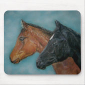 馬の絵画黒い子馬栗の茶色の葉 マウスパッド (正面)