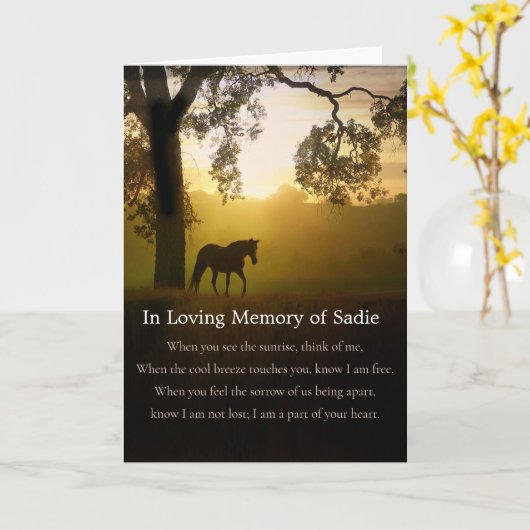 馬の美しい損失の悔やみや弔慰名前をカスタムするカード カード (黄色い花)