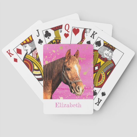 馬の背に乗る動物名ピンクの金ゴールド馬術 トランプ (裏面)