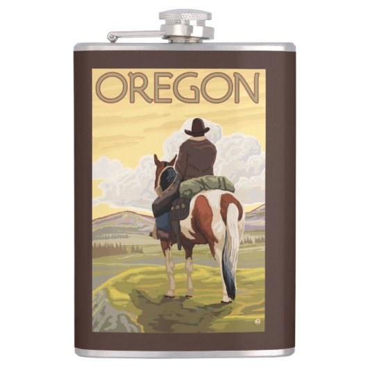 馬の背のヴィンテージ旅行ポスターのカウボーイ フラスク (正面)