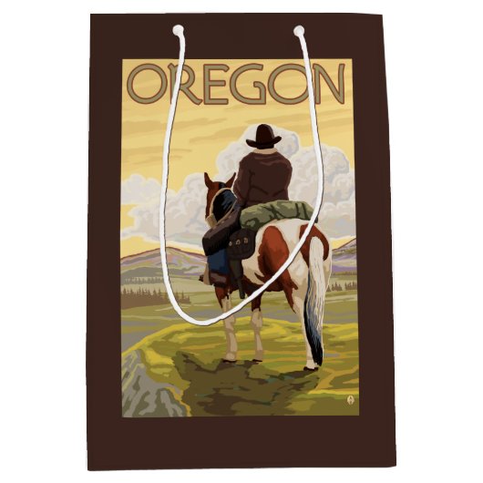 馬の背のヴィンテージ旅行ポスターのカウボーイ ミディアムペーパーバッグ (正面)