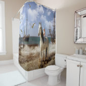 馬の背部の美しい小さな女の子 シャワーカーテン (インサイチュ)