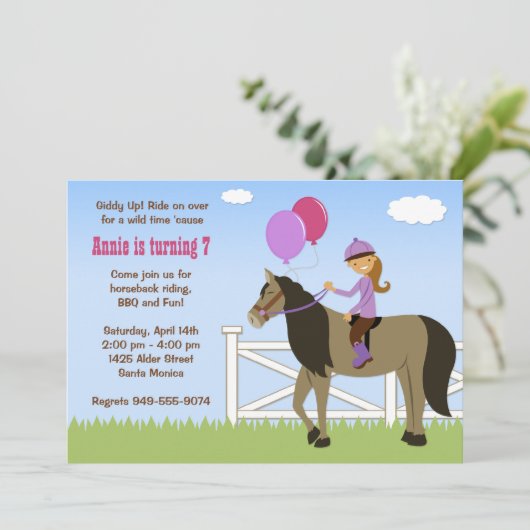 馬の背部乗馬の誕生日のパーティの招待状 招待状 (スタンド正面)
