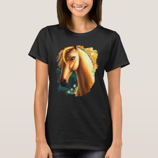 馬の花かわいい絵花乗馬 Tシャツ (正面)
