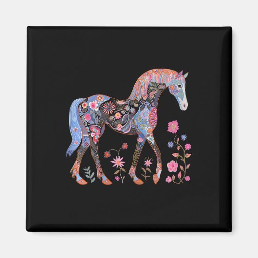 馬の花の乗馬の馬馬ギ マグネット (正面)