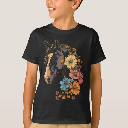 馬の花の乗馬女性のカーボーイ馬術 Tシャツ (正面)