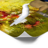 馬の花を持つ女の子ファンタジーアート ポスター (角)