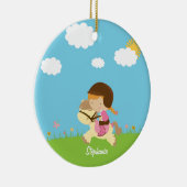 馬の花模様カットに乗っているパーソナライズな女の子 セラミックオーナメント (右)