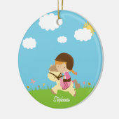 馬の花模様カットに乗っているパーソナライズな女の子 セラミックオーナメント (左)