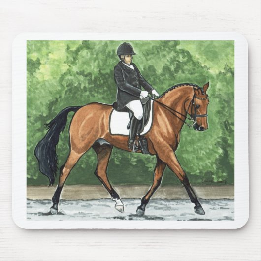 馬の芸術の馬場馬術の馬湾の小走りに走ること マウスパッド (正面)