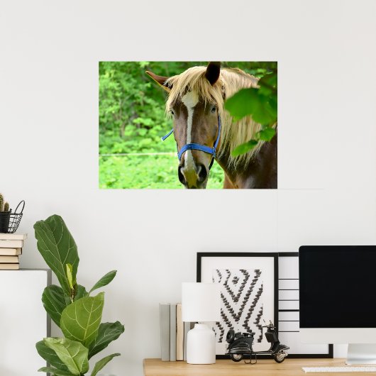 馬の茶色のベルギー荷車を引く写真 ポスター (ホームオフィス)