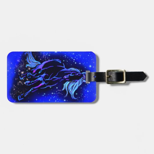 馬の荷物タグランニングのブルームーンライトナイト ラゲッジタグ (正面横)