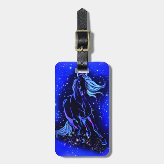 馬の荷物タグランニングのブルームーンライトナイト ラゲッジタグ (正面縦)