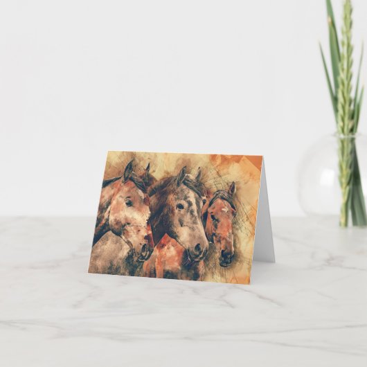 馬の装飾的な芸術的な水彩画の絵を描くこと カード (正面)