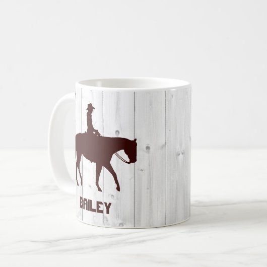 馬の西の馬の女性の木パーソナライズされた コーヒーマグカップ (正面左)