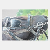 馬の西素朴茶色の緑の切り離し ラッピングペーパーシート (正面3)