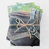 馬の西素朴茶色の緑の切り離し ラッピングペーパーシート (インサイチュ)