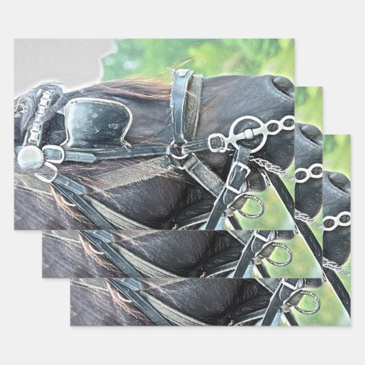 馬の西素朴茶色の緑の切り離し ラッピングペーパーシート (セット)