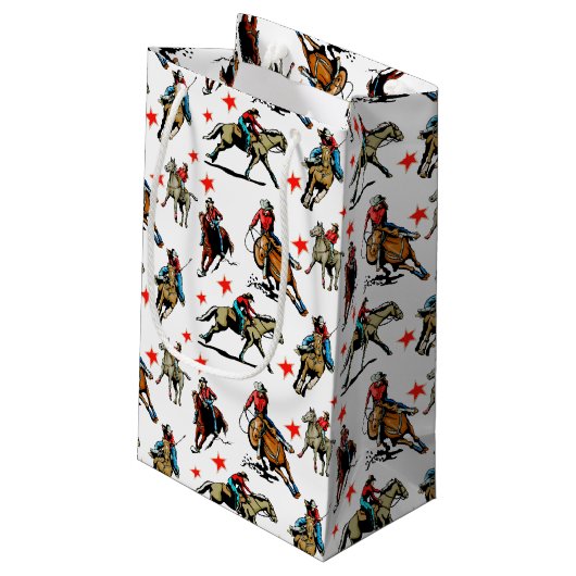 馬の西部のロデオの女性のカーボーイ スモールペーパーバッグ (裏面アングル)