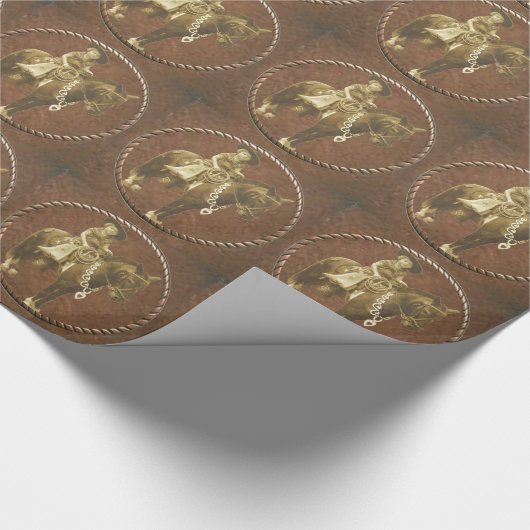 馬の西部の紙のヴィンテージの女性のカーボーイ ラッピングペーパー (角)