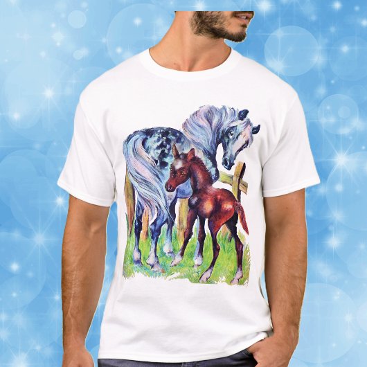 馬の親子 草原 Tシャツ