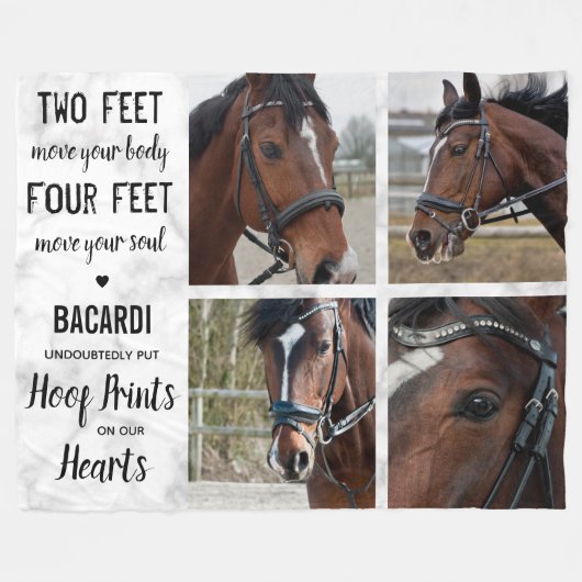 馬の記念碑の形見の馬の写真コラージュ フリースブランケット (正面(横))