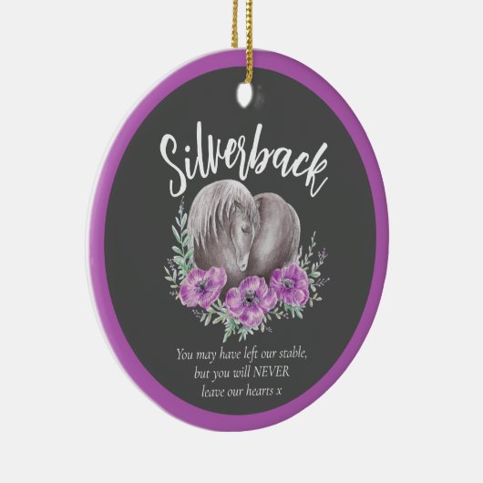 馬の記念碑ハートポピー水の色フォトグレー セラミックオーナメント (右)