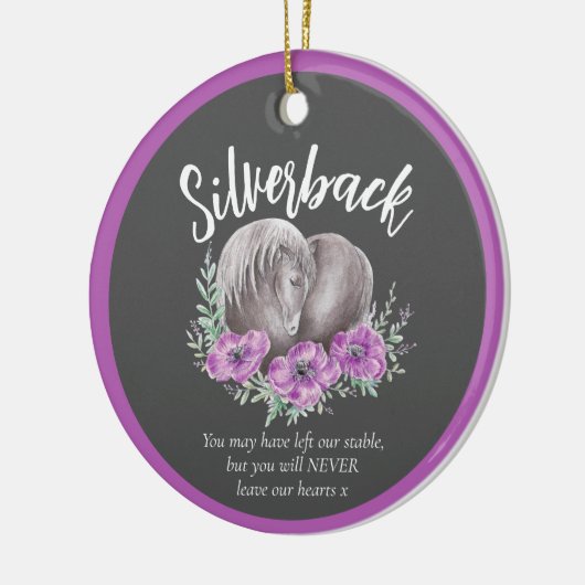 馬の記念碑ハートポピー水の色フォトグレー セラミックオーナメント (左)