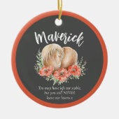 馬の記念碑ハートポピー水の色フォトグレー セラミックオーナメント (正面)