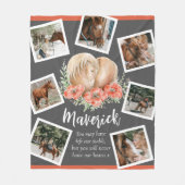 馬の記念碑ハートポピー水の色フォトグレー フリースブランケット (正面)