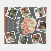 馬の記念碑ハートポピー水の色フォトグレー フリースブランケット (正面(横))