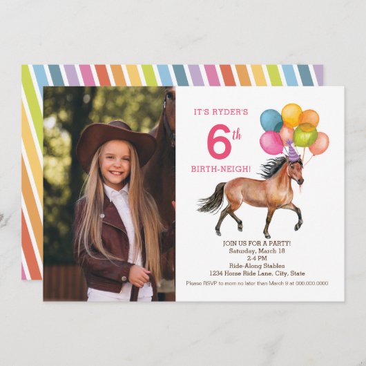 馬の誕生日の写真の招待状///虹 招待状 (正面/裏面)