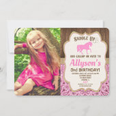 馬の誕生日の女の子ピンクの金ゴールドの田舎の写真 招待状 (正面)